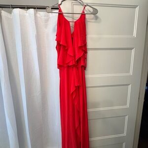 BCBG Elegant Red Ruffle Maxi Dress